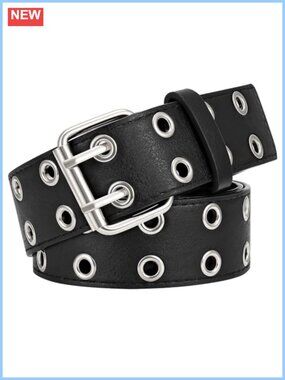 Double Grommet Faux Leather Belt Punk Metal Wide Jean Belt